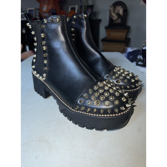 Cape Robbin Boots Womens Sz 7 Gold Spiky Black Pull-on Platform Ankle Chunky New - Picture 9 of 9